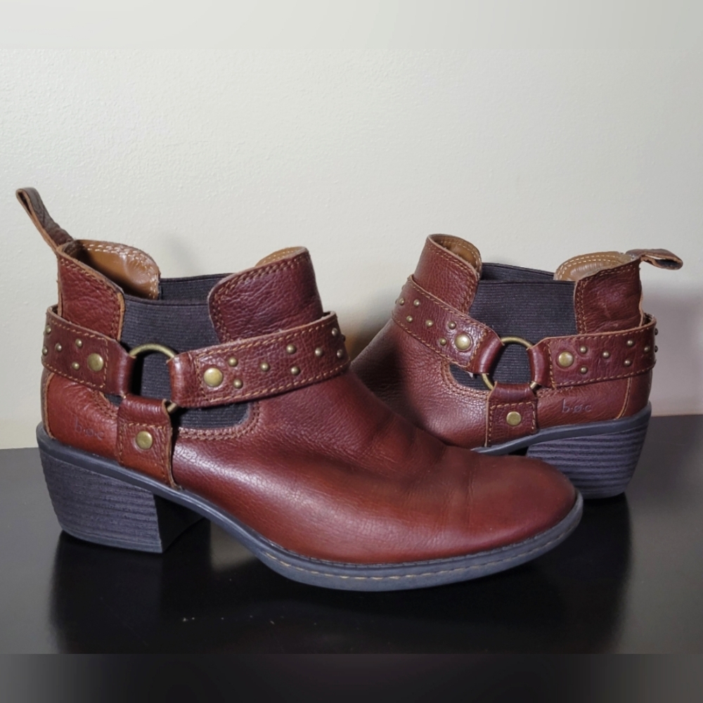 B.O.C Born Claudette Women's Leather Harness / Moto Ankle Boots Size 7 Brown EUC